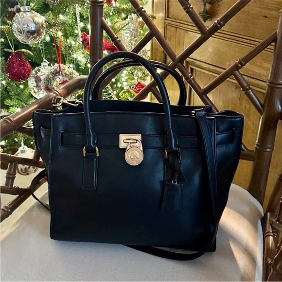 Michael Kors Hamilton Traveler Large Black Saffiano Leather Satchel 30F4GHXS3L - Picture 2 of 10